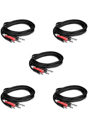 Hosa CMP-153 3.5 mm TRS to Dual 1/4" TS Stereo Breakout Cable, 3 Feet (5-Pack)