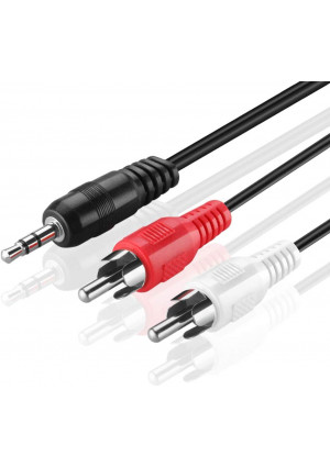 TNP 3.5mm to RCA Audio Cable (1 Feet) Bi-Directional Male to Male Nickel Plated Connector AUX Auxiliary Headphone Jack Plug Y Adapter Splitter Converter to Left/Right Stereo 2RCA Wire Cord