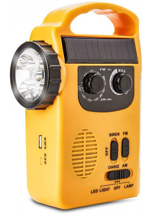HOSHINE Multi-Functional 4-Way Powered LED Camping Lantern and Flashlight with AM/FM Radio and Cell Phone Charger, Color Yellow