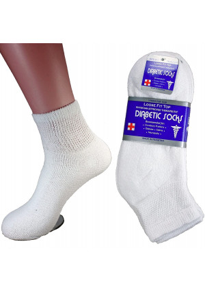 LM Diabetic Socks Ankle Unisex 9-11, 10-13, 13-15 Black White 12 Pairs (10-13, White)