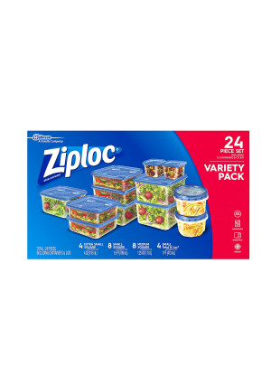 Ziploc Food Storage Containers, Perfect for on-the-go snacking, BPA Free, Variety Pack, 24 Count