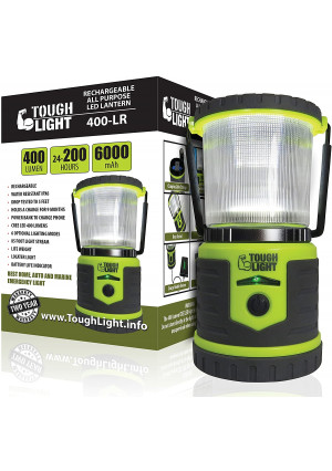 Tough Light LED Rechargeable Lantern - 200 Hours of Light from a Single Charge, Longest Lasting on Amazon! Camping and Emergency Light with Cell Phone Charger - 2 Year Warranty