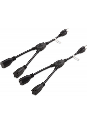 Cable Matters 2-Pack 2 Outlet Power Splitter Cord (Power Cord Splitter) 1.5 Feet