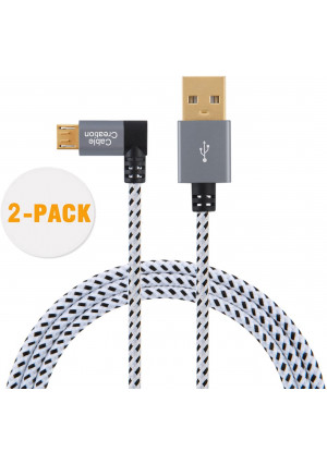 CableCreation Angle Micro USB Cable, [2-Pack] 10 Feet Left Angle Micro USB 2.0 Braided Cable, 90 Degree Vertical Left USB 2.0 A Male to Micro USB Male with Aluminium Case,3 Meters, Space Gray