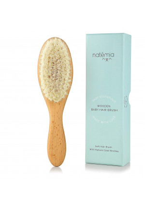 Natemia Quality Wooden Baby Hair Brush for Newborns and Toddlers | Natural Soft Goat Bristles | Ideal for Cradle Cap | Perfect Baby Registry Gift