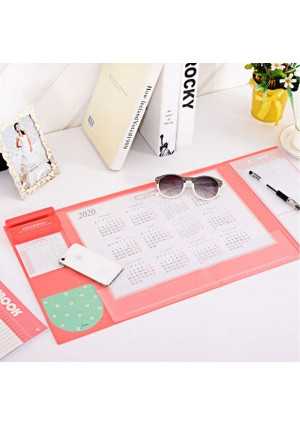 Mirstan Large Size Mouse pad Anti-Slip Desk Mouse Mat Waterproof Desk Protector Mat with Smartphone Stand, Pockets, Dividing Rule, 2020 Calendar and Pen Groove(Various Colors) (Pink Cherry)