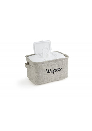 Dejaroo Baby Wipe Storage Bin - Nursery Organizer Caddy - Embroidered Eco-Friendly Grey Linen (Grey)