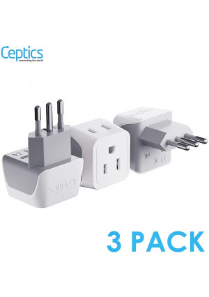 Italy, Chile Travel Adapter Plug by Ceptics with Dual USA Input - Type L (3 Pack) - Ultra Compact - Safe Grounded Perfect for Cell Phones, Laptops, Camera Chargers and More (CT-12A)