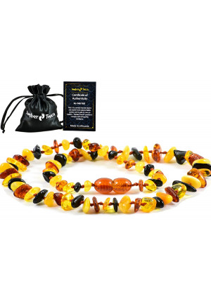 Amber Necklace (Unisex) (Multi) - Anti inFlammatory, Pain Reduce Properties - Certificated Natural Baltic Amber, Highest Quality. (13 inch.)