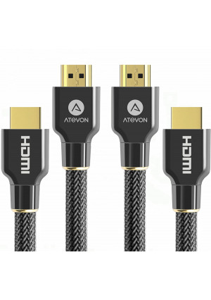 4K HDMI Cable 6ft (2-Pack) - Atevon High Speed 18Gbps HDMI 2.0 Cable - HDCP 2.2-4K HDR, 3D, 2160P, 1080P, Ethernet - 28AWG Braided HDMI Cord - Audio Return Compatible TV, PC, Blu-ray Player