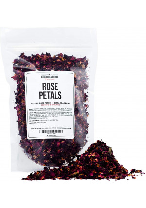 Dry Rose Petals, Red and Fragrant for Tea, Baking, Crafts, Sachets, Baths, Aromatherapy, Oil Infusions, Tinctures - 4oz in Resealable, Recyclable Pouch - by Better Shea Butter