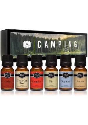 Camping Set of 6 Premium Grade  Fragrance Oils - Campfire, Smores, Dirt, Fresh Cut Wood, Night Air, Cedar