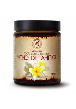 Monoi de Tahiti Oil Cold Pressed 3.4oz - 100% Pure and Natural - Base Oil Multi-Functional - France - for Face Care - Body - Hair - Anti-Wrinkle - Anti-Aging - Massage