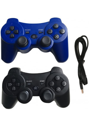 Ps3 Controller Wireless Controller with Charger Cable - 2 Pack Dual Vibration ( Blue and Black - Compatible with Playstation 3 PS3 ) by IHK