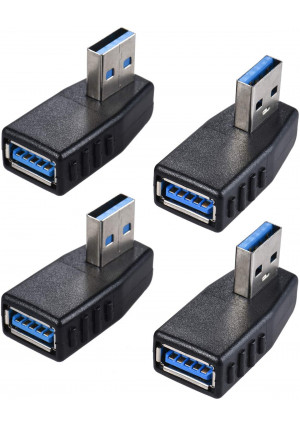 Warmstor 4-Pack USB 3.0 Male to Female Adapter 90 Degree Left Angle and Right Angle USB A M/F Cable Extender Connector