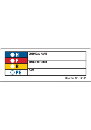Hazardous Communication and Right-to-Know Labels, Coated, Black/Blue/Red/Yellow On White