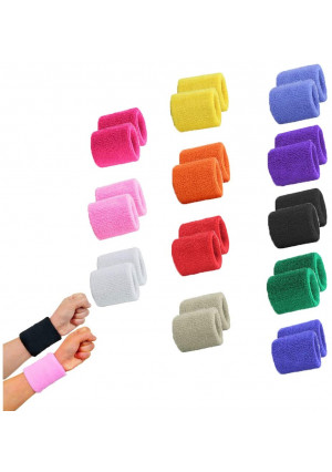 STONCEL 6/12/24Pairs Colorful Sports Wristbands Cotton Sweatband Wristbands Wrist Sweatbands Wrist Sweat Bands for Tennis,Sport, Basketball,Gymnastics,Golf,Running