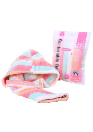 Adela Women Girl Hair Dry Bathing Cap Microfiber Hair Wrap Shower Towel, Pink Stripe
