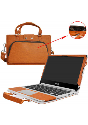 Asus C302CA Case,2 in 1 Accurately Designed Protective PU Leather Cover + Portable Carrying Bag for 12.5" Asus Chromebook Flip C302CA C302CA-DHM4 C302CA-DH54 Laptop,Brown
