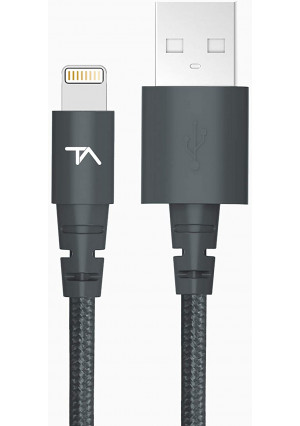 Tech Armor Apple MFi Certified Lightning to USB Sync/Charge Cable Compatible with iPhone or iPad, Tough-Braided Extra-Strong Jacket, Space Gray, 6 Feet