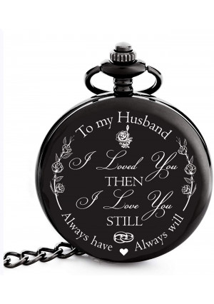 Anniversary Gifts for Him / Men / Husband | Engraved To my Husband' Pocket Watch | I Love You Gift for Husband for Birthday / Valentines / Happy Anniversary!