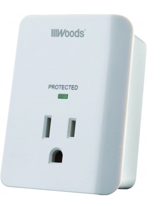 Woods 41008 Surge Protector One 3-Prong Power Outlet LED Indicator Light and Alarm, 1080J, White