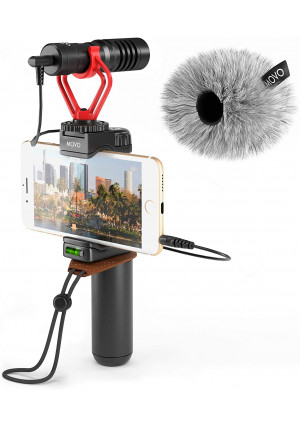 Movo Smartphone Video Rig with Shotgun Microphone, Grip Handle, Wrist Strap for iPhone 5, 5C, 5S, 6, 6S, 7, 8, X, XS, XS Max, Android and Other Smartphones - Perfect for TIK Tok or Vlogging Equipment