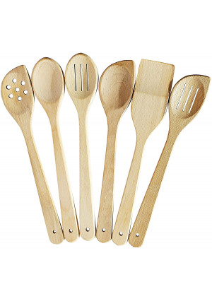 Healthy Cooking Utensils Set - 6 Wooden Spoons For Cooking  Natural Nonstick Hard Wood Spatula and Spoons  Uncoated and Unglued  Durable Eco-friendly and Safe Kitchen Cooking Tools.