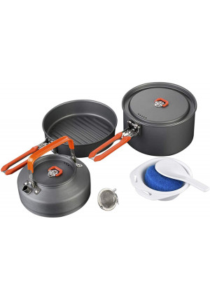 Fire-Maple Feast 2 Camping Cookware Set | Outdoor Cooking Set with Pot, Kettle, Pan, Bowls and Spatula | Premium Construction | Ideal Mess Kit for Backpacking, Hiking, Car Camping and Emergency Use