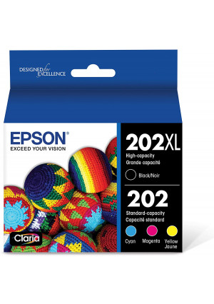Epson T202XL-BCS Claria Ink Cartridge Multi-Pack - High-Capacity Black and Standard-Capacity Color (CMYK)