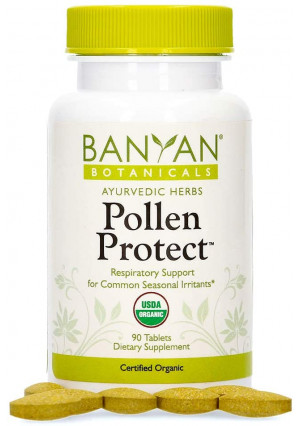 Banyan Botanicals Pollen Protect  Clinically Tested Organic Ayurvedic Supplement  For a Healthy Respiratory Response to Seasonal Irritants*  90 Tablets  Non-GMO Natural Sustainably Sourced Vegan