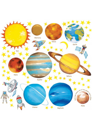 DECOWALL DS-8007 Planets in The Space Kids Wall Stickers Wall Decals Peel and Stick Removable Wall Stickers for Kids Nursery Bedroom Living Room (Small)
