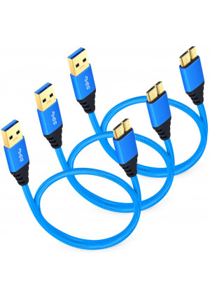 USB 3.0 Micro Cable, Besgoods 3-Pack 1.5ft Short Braided USB 3.0 A Male to Micro B Charger Cable Compatible for Samsung Galaxy S5, Note 3, Tab Pro 12.2, Hard Drive and More - Blue