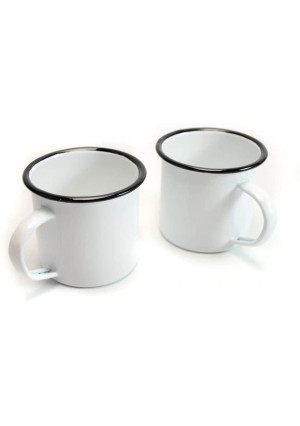 BARsics Camping Tin Enamel Mug with Handle Outdoor/Indoor 12 fl oz 340 ml (White 2-Pack)