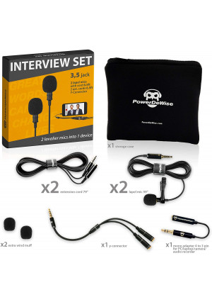 Professional Grade  2 Lavalier Lapel Microphones Set for Dual Interview - Dual Lavalier Microphone - 2 Lavalier Microphone Set - Perfect as Blogging Vlogging Interview Microphone for iPhone 6, 7, 8, X