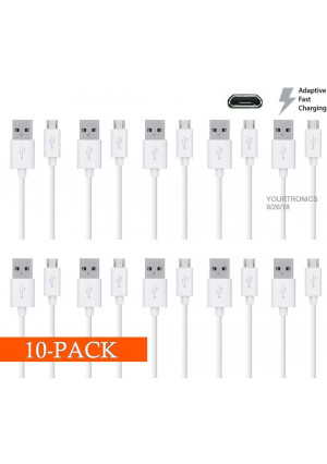Pack of 10 Quick Charge Micro USB Cable Rapid Charging Sync Cord Fast Charger for Samsung Galaxy S7 Edge S6 S4 J8 J7 Prime Pro Note 5 4 2 LG V10 G4 G3 Stylo Stylus 2 3 Plus HTC One Bulk Wholesale 10x