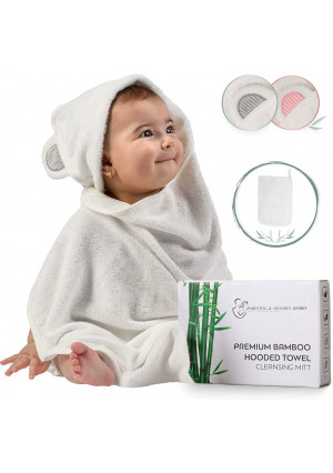 Parenting and Children London Organic Bamboo Hooded Baby Towel and Washcloth Set - Softest Unisex Bath Towel for Kids, Infants and Toddlers - Perfect for Girls and Boys (Grey)
