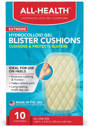 All-Health Extreme Hydrocolloid Gel Blister Cushion Bandages, 1.65 in x 2.67 in, 10 ct | Long Lasting Protection Against Rubbing and Friction for Blisters