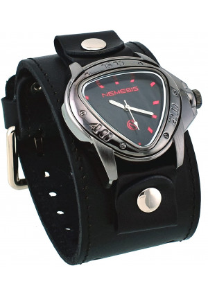 Nemesis LBB258K Men's Gunmetal Triangular Red Index Black Dial Wide Leather Band Watch