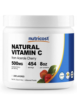 Nutricost Natural Vitamin C - Acerola Cherry Powder 0.5 LB - Gluten Free and Non-GMO