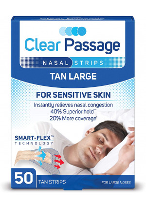 Clear Passage Nasal Strips Large, Tan, 50 ct | Works Instantly to Improve Sleep, Reduce Snoring, Relieve Nasal Congestion Due to Colds and Allergies