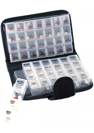14 Day Pill and Vitamin Organizer 2 Weeks AM/PM 4 Doses a Day Travel Case Handy and Portable