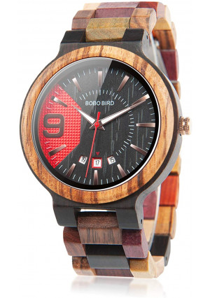 BOBO BIRD Men's Colorful Wooden Watches Analog Quartz Date Display Wood Watch Handmade Luxury Casual Wristwatch with Gifts Box for Men