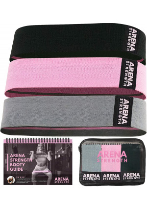 Arena Strength Fabric Booty Bands: Fabric Resistance Bands for Legs and Butt: 3 Pack Set. Perfect Workout Hip Band Resistance. Workout Program and Carry Case Included....