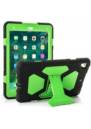 New iPad 9.7 2018/2017 Case, KIDSPR Lightweight Shockproof Rugged Cover with Stand Protective Full Body Rugged for Kids for New iPad 9.7 inch 2018/2017 (6th Gen, 5th Gen) (Black/Green)
