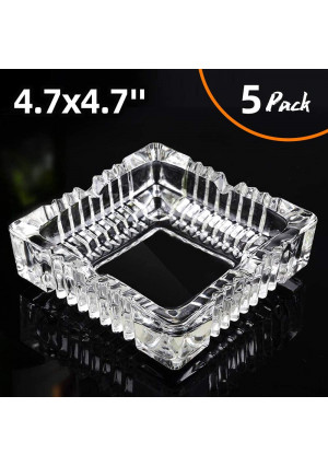 KUCEMO Ashtray 5 Pack, Glass Square Ashtrays for Cigarettes, Cigar Glass Ashtray for Restaurant Outdoor Home Decoration (4.7 x 4.7inch)