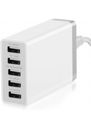5 Port USB Wall Charger Hub, 40W 8A, Desktop USB Charging Station for Multiple Devices, Multi Ports USB Charger for Phones, Tablets and More