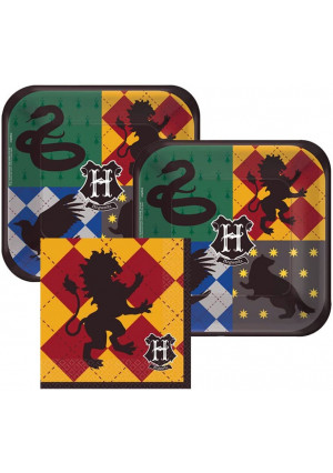 Harry Potter Hogwarts Paper Dessert Plates and Gryffindor Paper Napkins, 16 Servings, Bundle- 3 Items