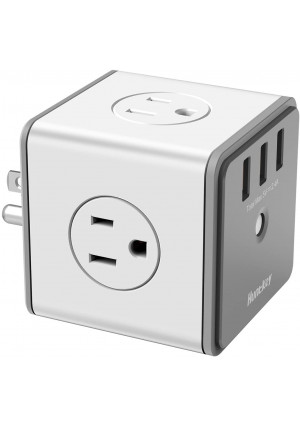 Huntkey Cubic Surge Protector USB Wall Adapter with 4 AC Outlets 3 USB Charging Ports (SMC007)