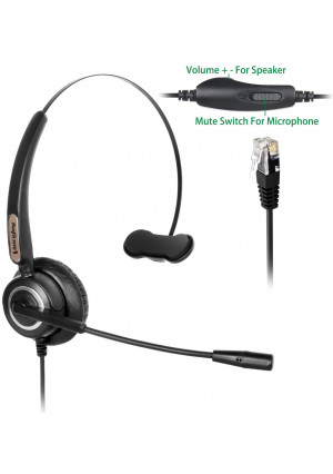 Office Headset Headphones + Adjustable Volume + Mute Control for Cisco IP Telephone 7940 7960 7970 7962 7975 7961 7971 7960 8841 M12 M22 and All Series